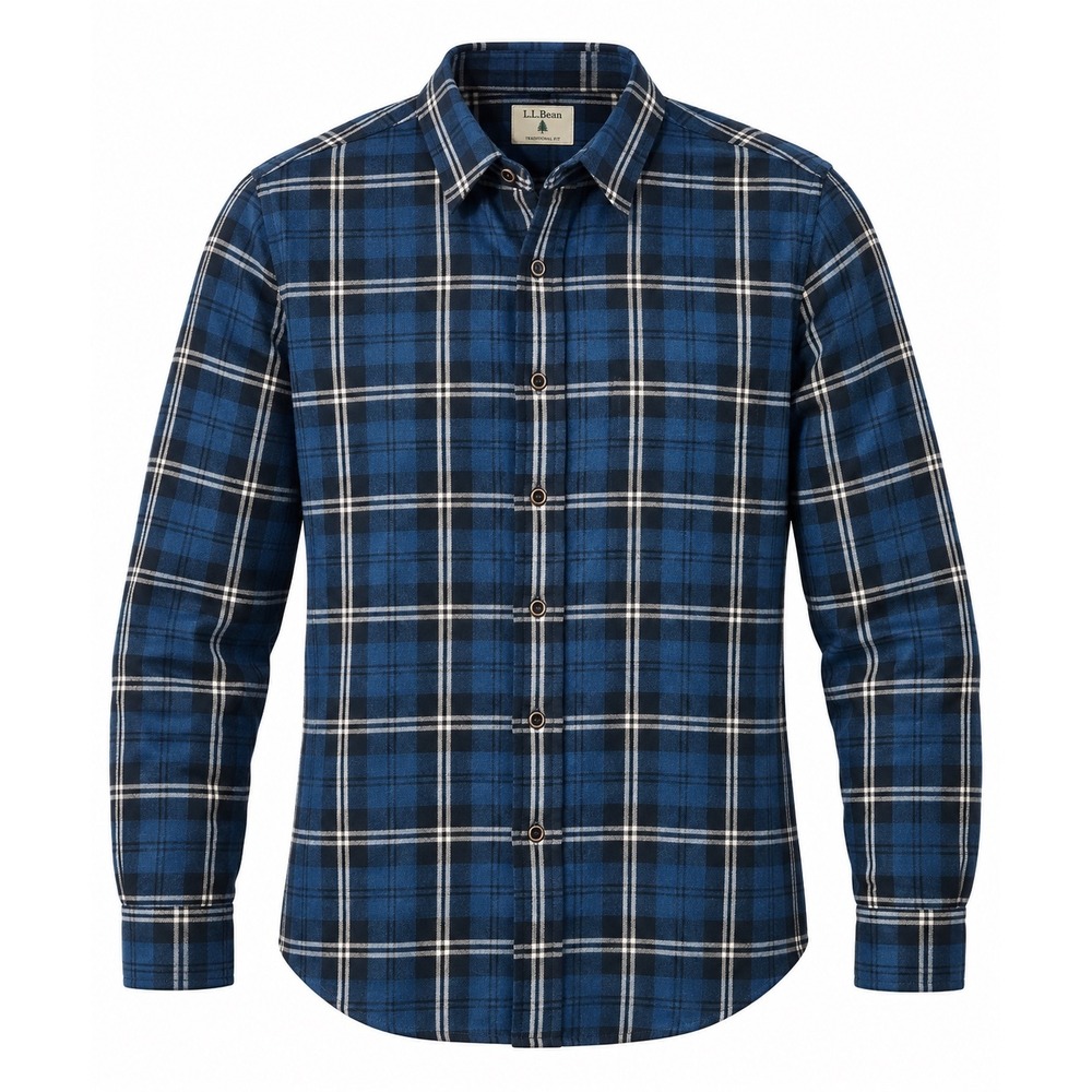 L.L.Bean Flannel Shirt Men M Blue Plaid Traditional Fit Gorpcore Heritage
